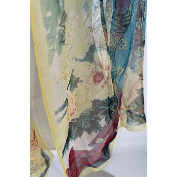Silk Blend Scarf Asian Geisha Floral Print 66 x 19 Rectangle Art Wall Decor - Picture 4 of 10